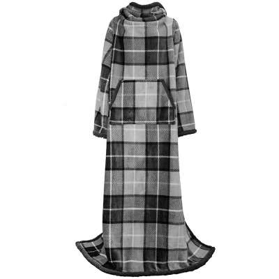 Double layer flannel fleece and sherpa super soft Throw Tv Snuggie Wearable blanket with sleeves